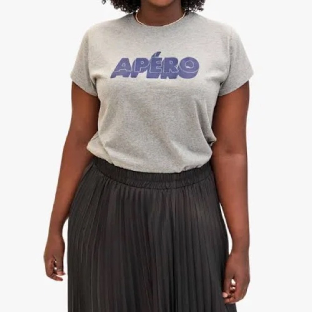 Clare V Gray Tee with Blue Apéro Print